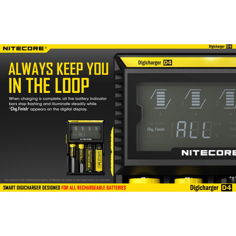 Cargador Nitecore D4 con pantalla LCD cargar baterías Li-Ion 18650 14500 26650 seguridad carga avanzada