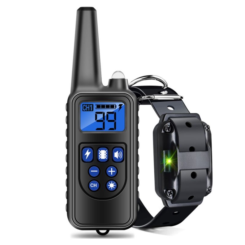 Collar impermeable para perros 800m IP7 dispositivo de adiestramiento con vibración choque sonido niveles ajustables