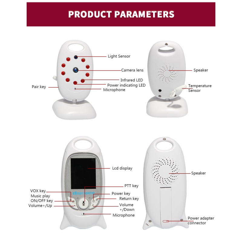 Monitor de Bebé VB601 2.4G con Visión Nocturna Comunicación Bidireccional y Monitoreo de Temperatura