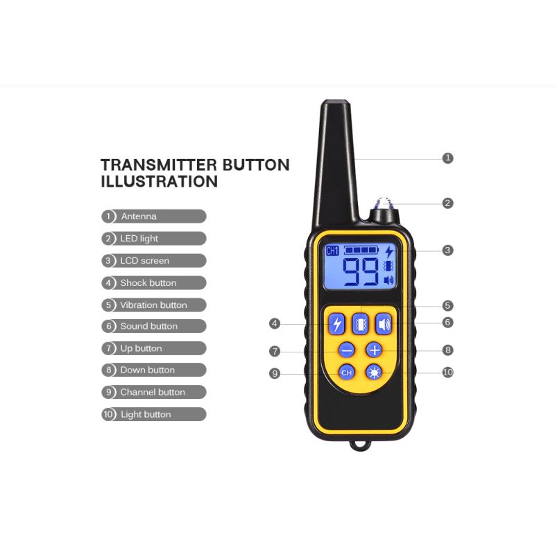 Collar de Entrenamiento para Perros 800m Impermeable Recargable con Control Remoto y Pantalla LCD Ajustable