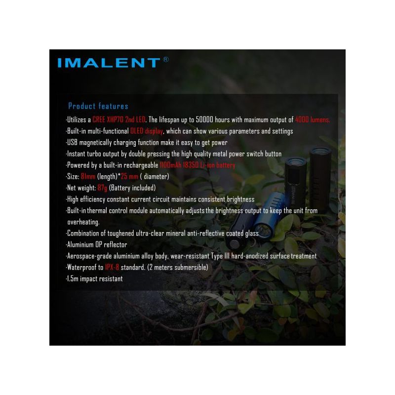 Descubre IMALENT LD70 linterna LED 4000 lúmenes para aventureros con pantalla OLED integrada y diseño compacto