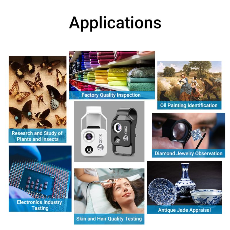 APEXEL Lente de Microscopio Aumento 200X para iPhone Samsung con Luz LED móvil CPL Fotografías Macro Imágenes HD