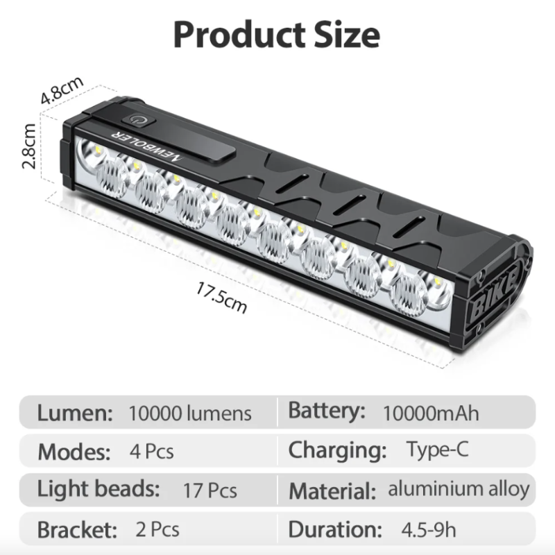 Luz delantera para bicicleta NITEBEAM 10000 lúmenes recargable 10000 mAh impermeable ideal montaña y carretera