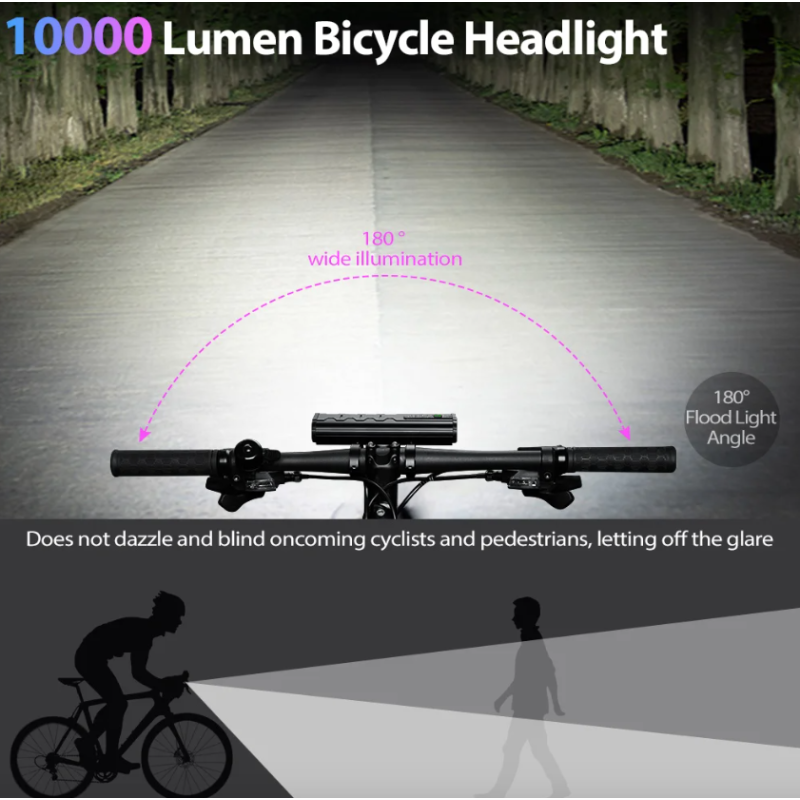 Luz delantera para bicicleta NITEBEAM 10000 lúmenes recargable 10000 mAh impermeable ideal montaña y carretera