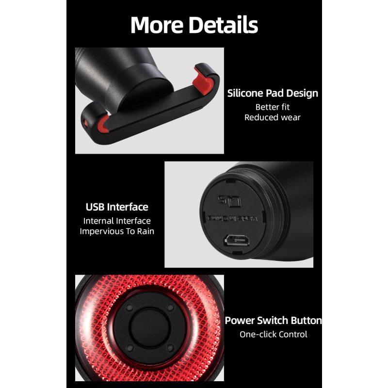 Luz Trasera LED ROCKBROS Q5 Impermeable IPx6 para Bicicletas Seguridad con Detección de Vibración y Frenado