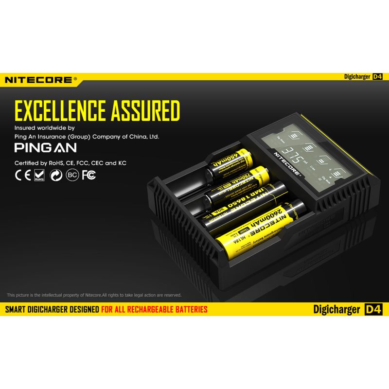 Cargador Nitecore D4 con pantalla LCD cargar baterías Li-Ion 18650 14500 26650 seguridad carga avanzada