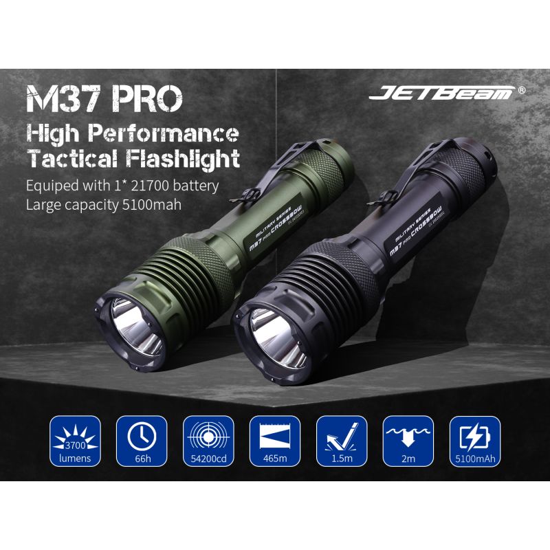 Linterna Táctica JETBEAM M37 PRO Militar Policial, 3700 Lúmenes, 48h Autonomía, IPX8 Impermeable