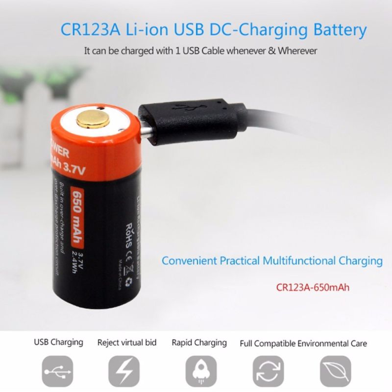 Batería 16340 650mAh 3.7V Recargable Micro USB para Gadgets y Linternas Duradera y de Alta Densidad Energética