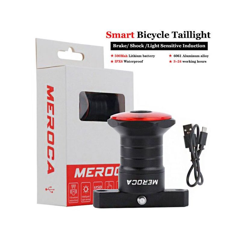 Luz Trasera Inteligente Bicicleta Auto Inicio Parada Freno IPX6 Impermeable Carga USB Seguridad Ciclismo LED