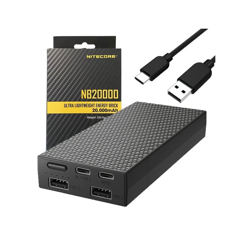 Banco de Energía Nitecore NB20000 20000mAh Cargador Portátil QC Doble Puerto USB USB-C Ligero y Duradero
