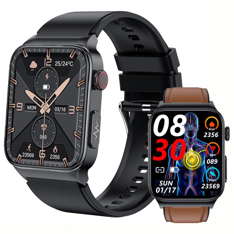 Reloj inteligente E500 de glucosa en sangre para hombres, Monitor de ECG, presión arterial, temperatura corporal, reloj inteligente IP68, rastreador de actividad física resistente al agua