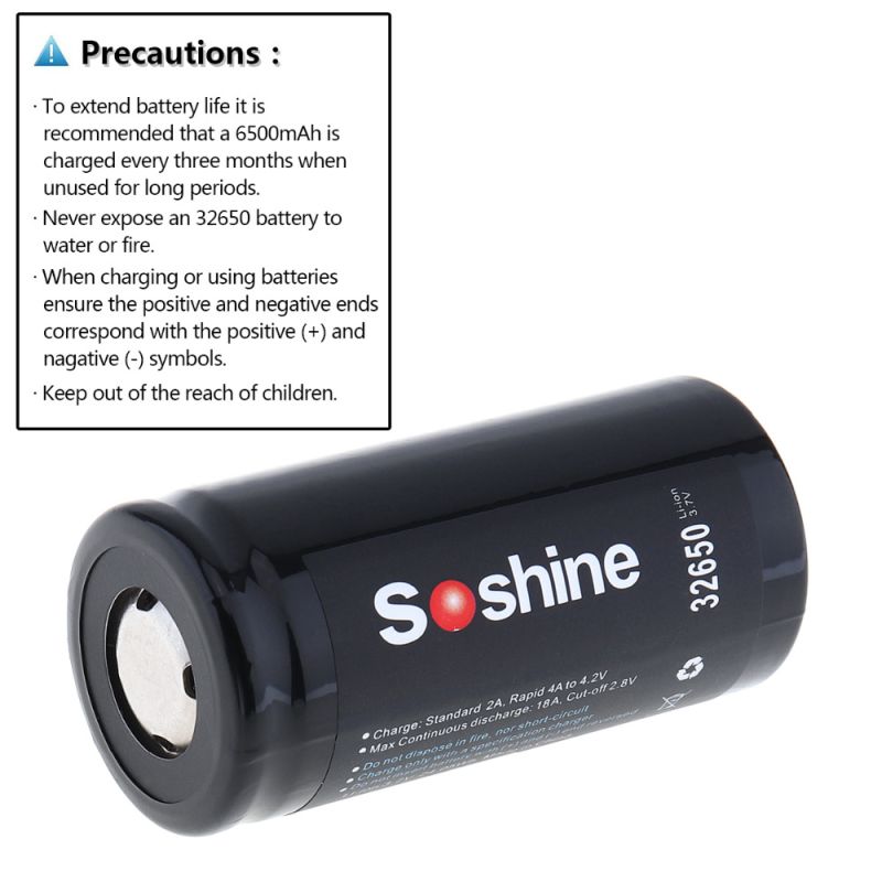 Batería Recargable Soshine 32650 6500mAh 3.7V Alta Densidad de Energía y Larga Vida Útil para Dispositivos