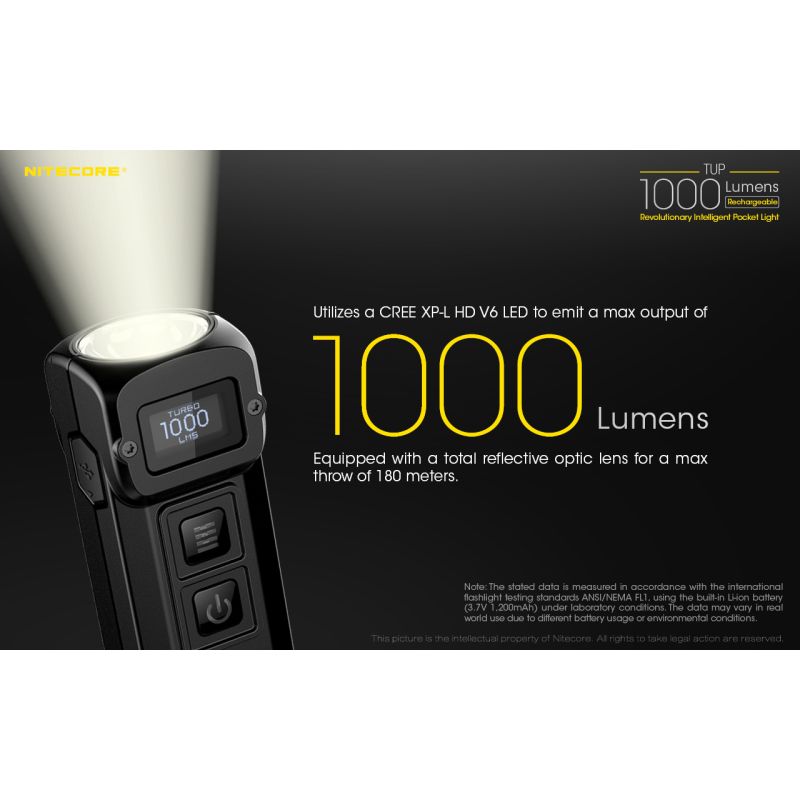 Linterna compacta Nitecore TUP 1000 lúmenes LED XP-L HD V6 recargable USB luz portátil senderismo OLED