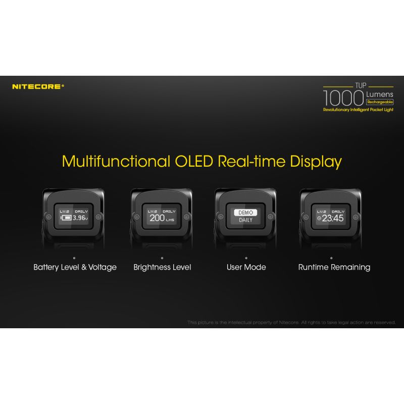 Linterna compacta Nitecore TUP 1000 lúmenes LED XP-L HD V6 recargable USB luz portátil senderismo OLED
