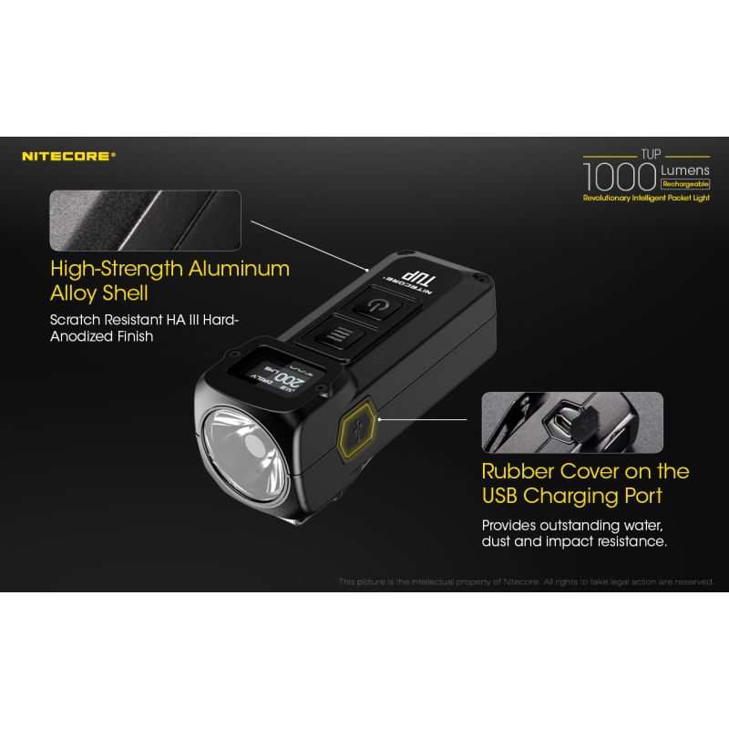 Linterna compacta Nitecore TUP 1000 lúmenes LED XP-L HD V6 recargable USB luz portátil senderismo OLED