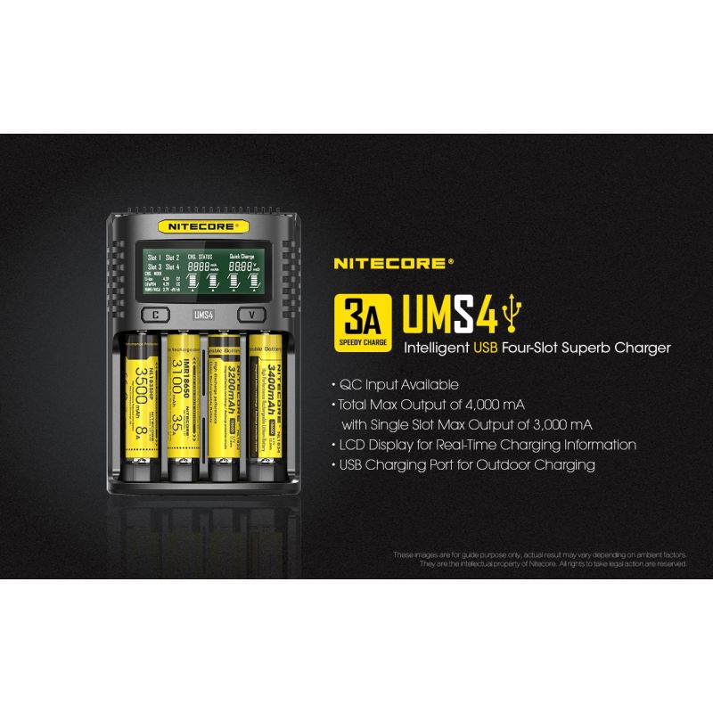 Nitecore UMS4 Cargador USB Inteligente 4 Ranuras con Carga Rápida USB-C para Entusiastas de Baterías