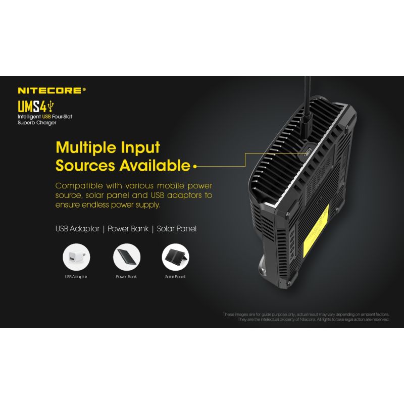 Nitecore UMS4 Cargador USB Inteligente 4 Ranuras con Carga Rápida USB-C para Entusiastas de Baterías