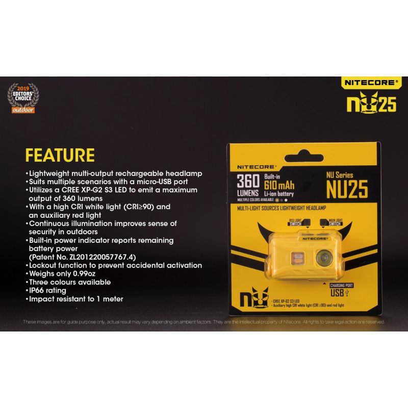Descubre Nitecore NU25 Faro XP-G2 S3 LED de 360 lúmenes recargable ideal para iluminación exterior y camping