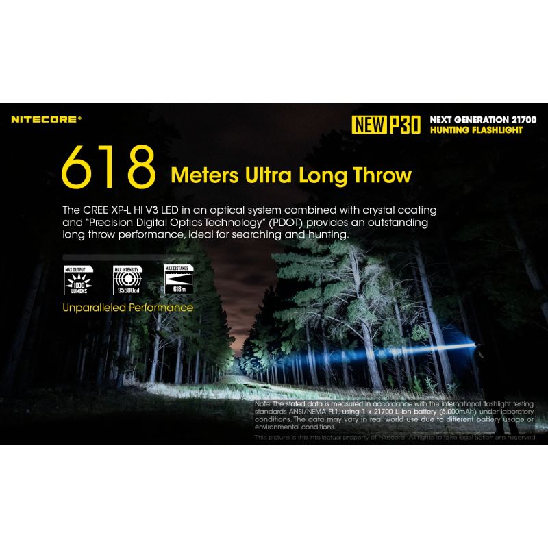 Linterna LED Nitecore P30 XP-L HI V3 1000 lúmenes haz 618 metros linterna de alto rendimiento búsqueda y rescate
