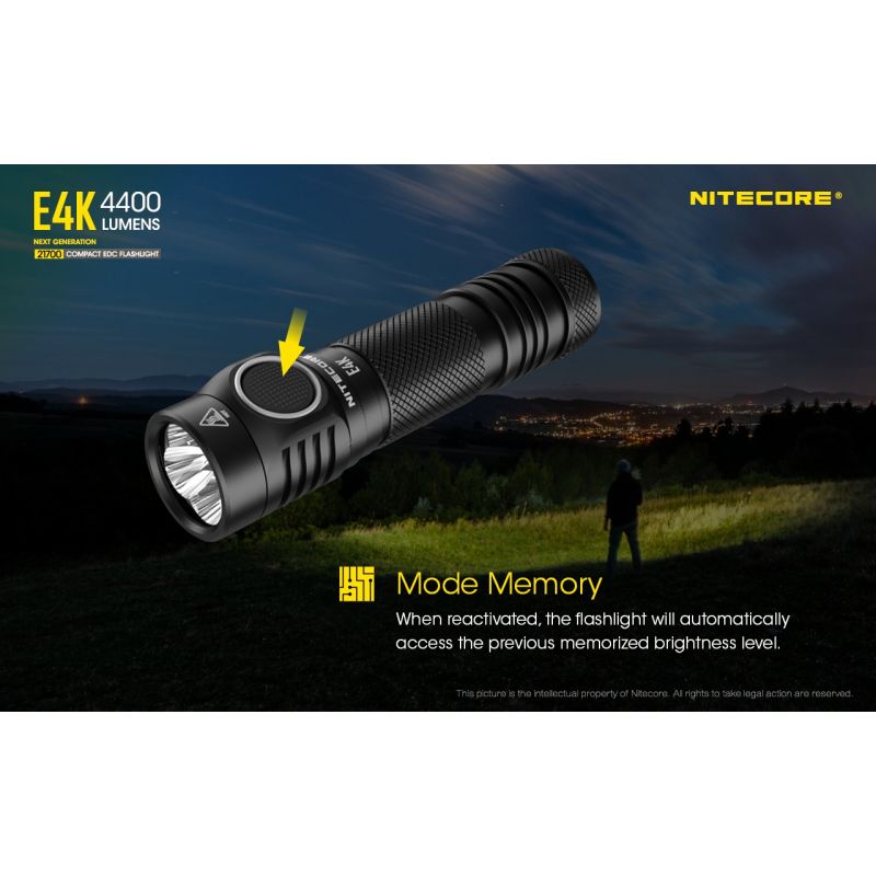 Linterna Nitecore E4K 4400 lúmenes con LED XP-L2 V6 batería 21700 diseño compacto e impermeable para EDC