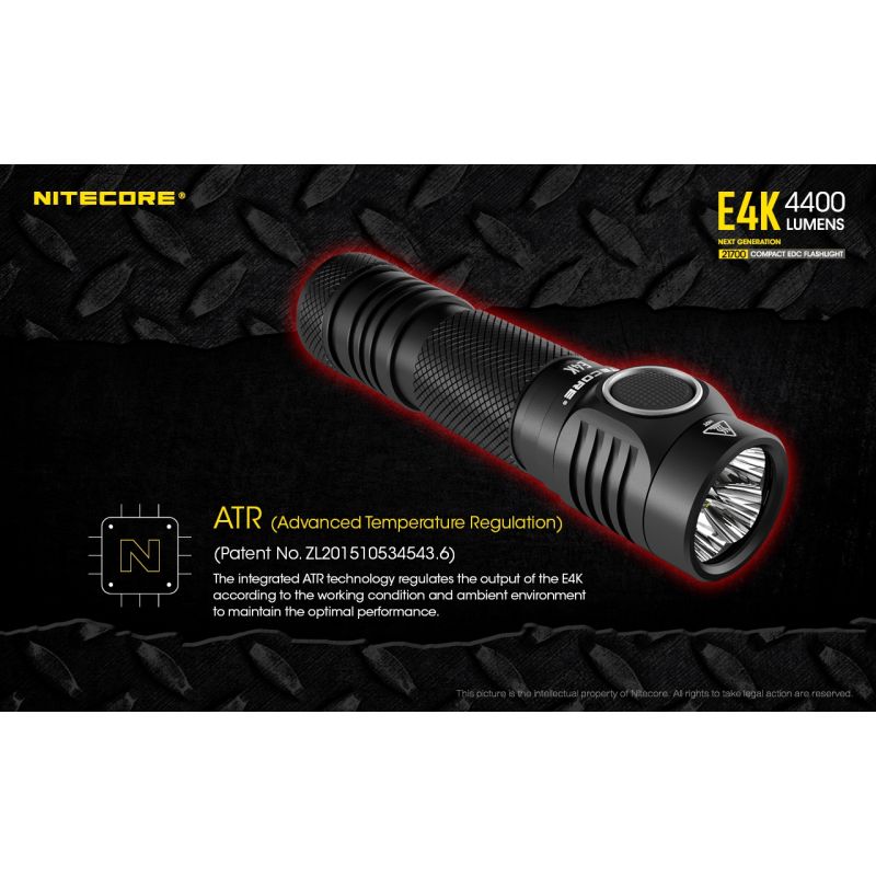Linterna Nitecore E4K 4400 lúmenes con LED XP-L2 V6 batería 21700 diseño compacto e impermeable para EDC