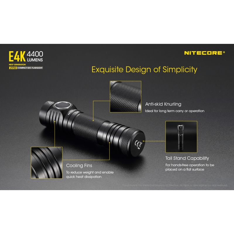 Linterna Nitecore E4K 4400 lúmenes con LED XP-L2 V6 batería 21700 diseño compacto e impermeable para EDC