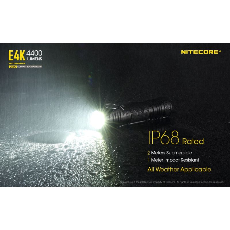 Linterna Nitecore E4K 4400 lúmenes con LED XP-L2 V6 batería 21700 diseño compacto e impermeable para EDC