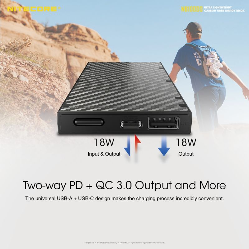 Banco de energía NITECORE NB10000 10000mAh dual USB/USB-C ligero carga rápida para iPhone 11 Samsung S10