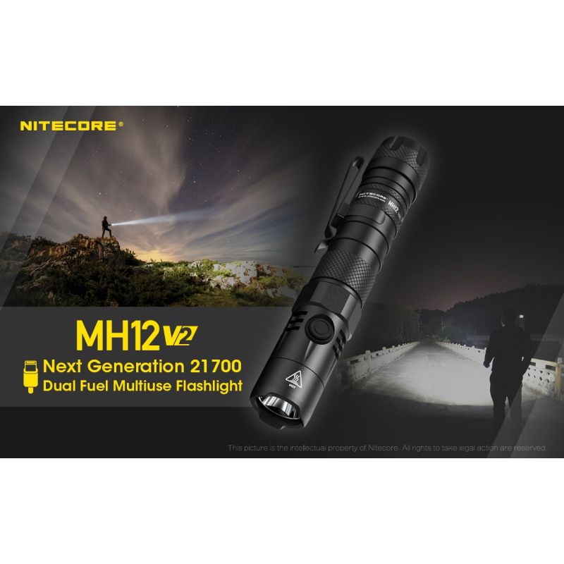 Linterna LED Nitecore MH12 V2 XP-L2 V6 1200 lúmenes iluminación portátil con batería 21700 para exteriores