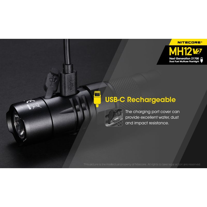 Linterna LED Nitecore MH12 V2 XP-L2 V6 1200 lúmenes iluminación portátil con batería 21700 para exteriores
