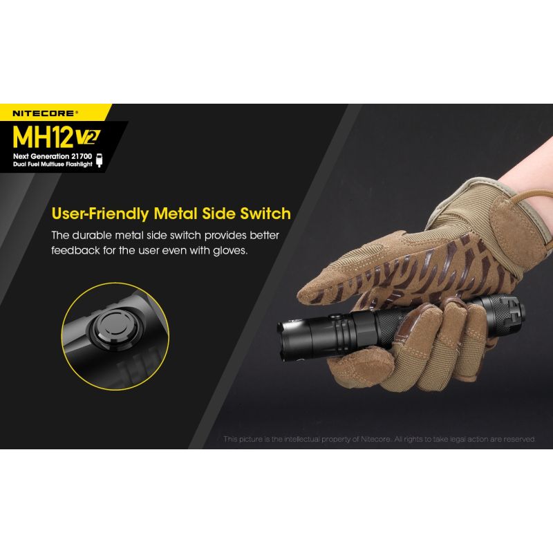 Linterna LED Nitecore MH12 V2 XP-L2 V6 1200 lúmenes iluminación portátil con batería 21700 para exteriores