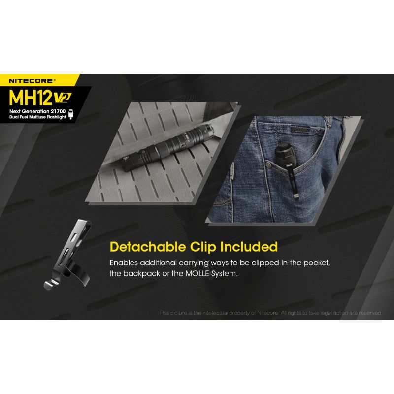 Linterna LED Nitecore MH12 V2 XP-L2 V6 1200 lúmenes iluminación portátil con batería 21700 para exteriores