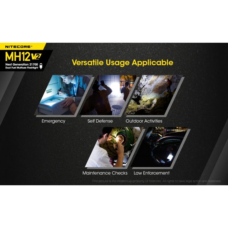 Linterna LED Nitecore MH12 V2 XP-L2 V6 1200 lúmenes iluminación portátil con batería 21700 para exteriores