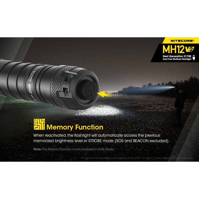 Linterna LED Nitecore MH12 V2 XP-L2 V6 1200 lúmenes iluminación portátil con batería 21700 para exteriores