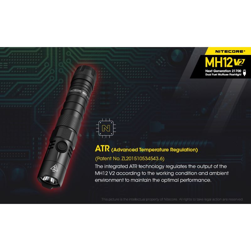 Linterna LED Nitecore MH12 V2 XP-L2 V6 1200 lúmenes iluminación portátil con batería 21700 para exteriores