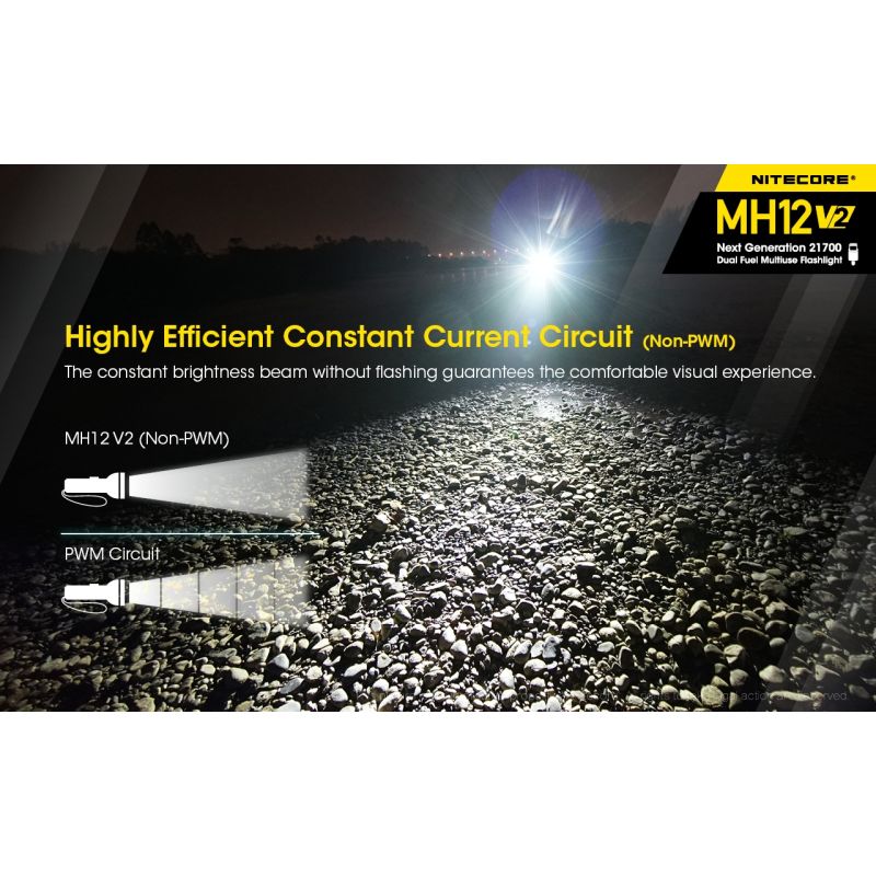 Linterna LED Nitecore MH12 V2 XP-L2 V6 1200 lúmenes iluminación portátil con batería 21700 para exteriores