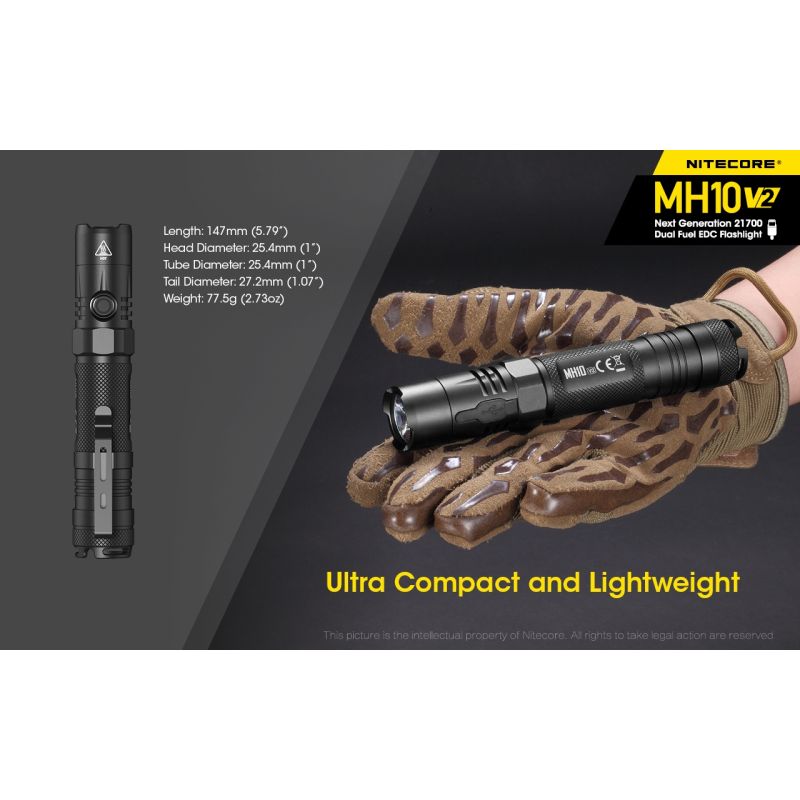 Linterna Nitecore MH10 V2 XP-L2 V6 1200 lúmenes LED carga USB-C diseño compacto materiales alta calidad