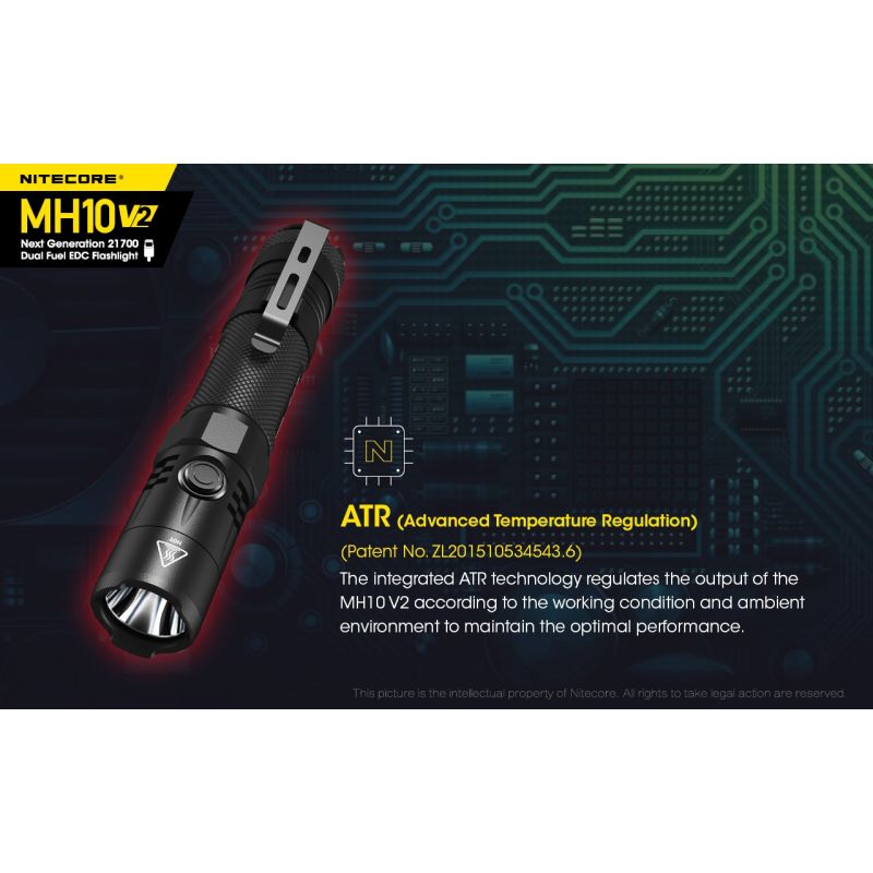 Linterna Nitecore MH10 V2 XP-L2 V6 1200 lúmenes LED carga USB-C diseño compacto materiales alta calidad
