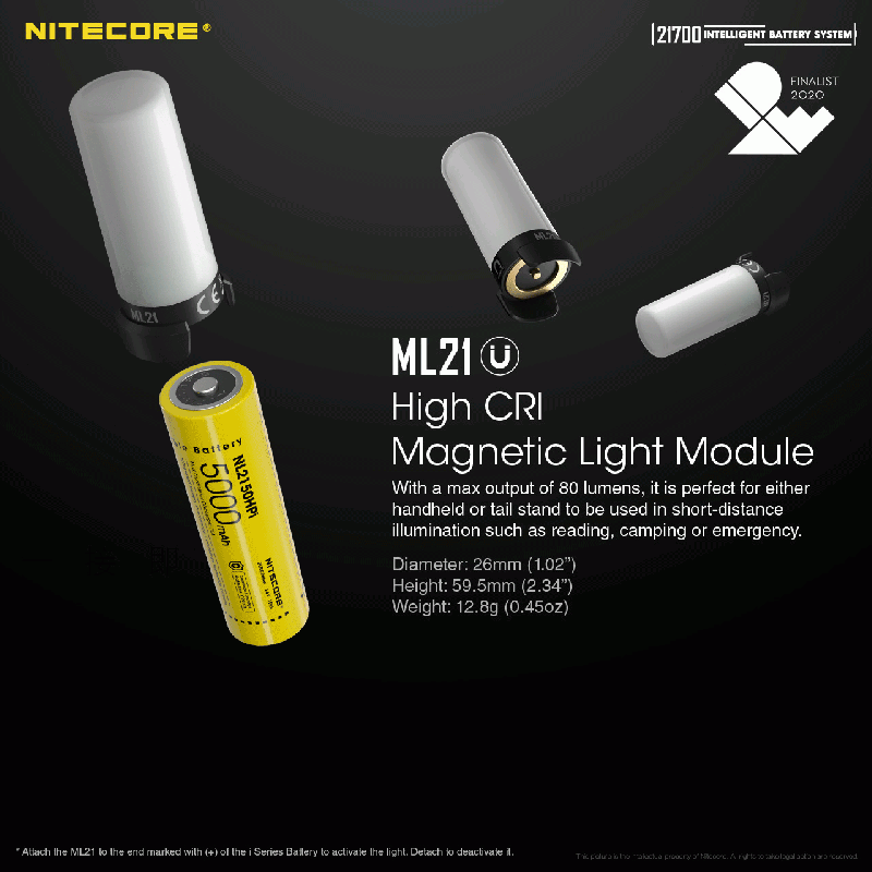 Sistema de Batería NITECORE 21700 con Luz Magnética ML21 y Banco de Potencia MPB21 para Iluminación Exterior