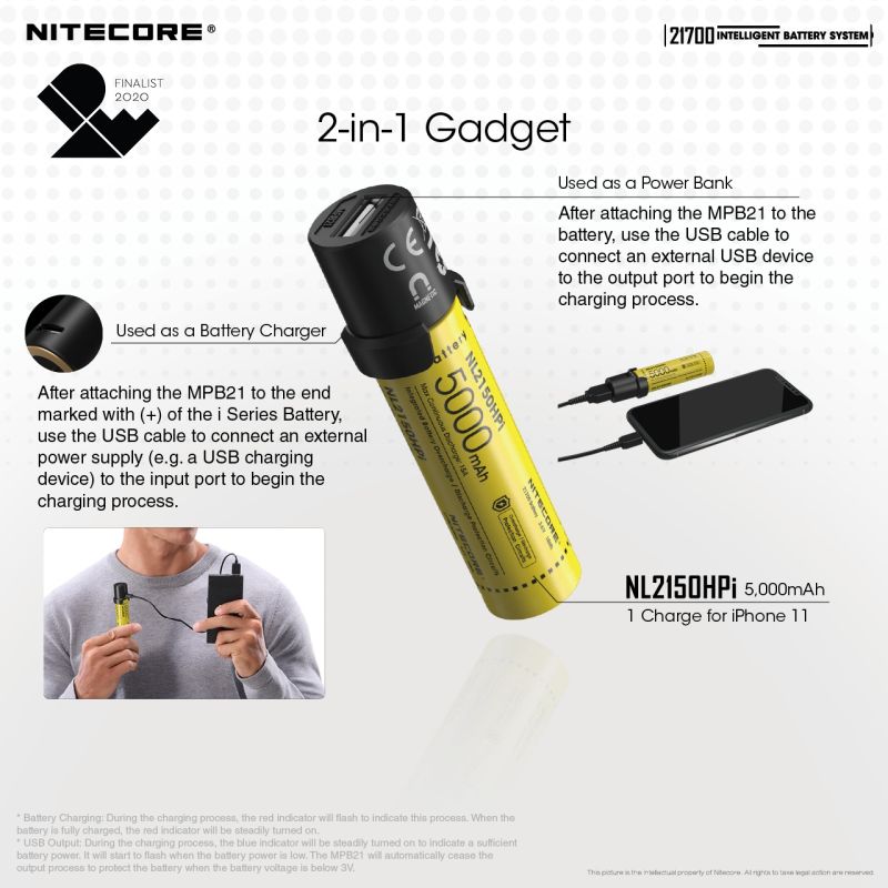 Sistema de Batería NITECORE 21700 con Luz Magnética ML21 y Banco de Potencia MPB21 para Iluminación Exterior