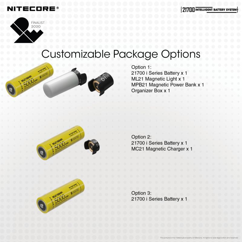 Sistema de Batería NITECORE 21700 con Luz Magnética ML21 y Banco de Potencia MPB21 para Iluminación Exterior