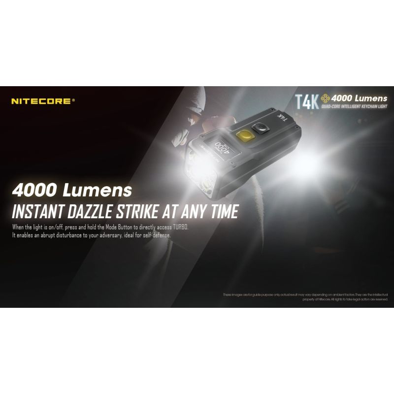 Linterna de llavero Nitecore T4K 4000 lúmenes carga USB-C potente y ligera para iluminación exterior