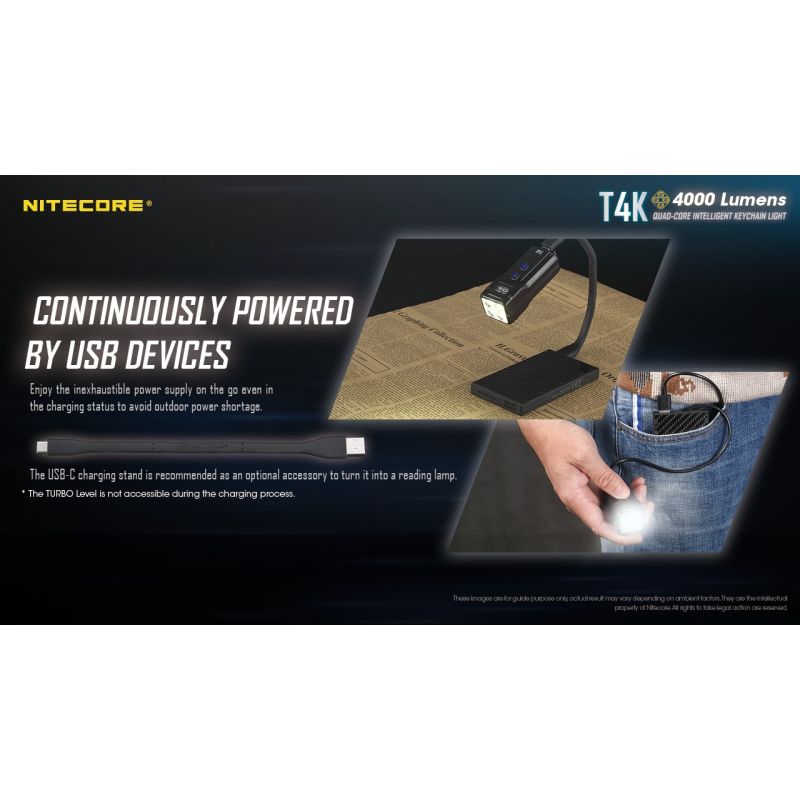 Linterna de llavero Nitecore T4K 4000 lúmenes carga USB-C potente y ligera para iluminación exterior