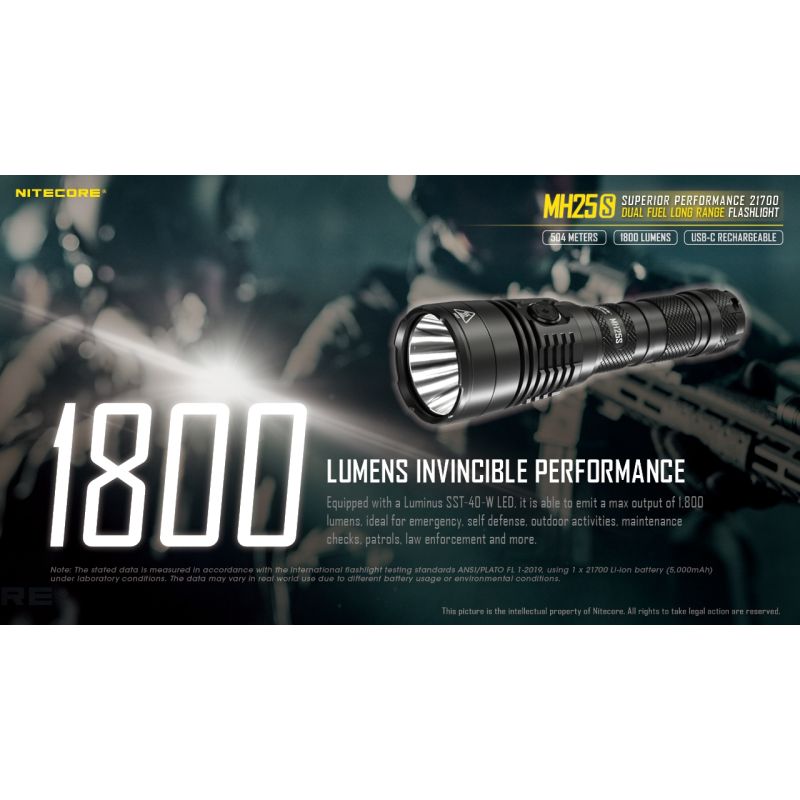 Linterna Nitecore MH25S con Luminus SST-40 recargable USB-C 1800 lúmenes alto brillo para actividades al aire libre
