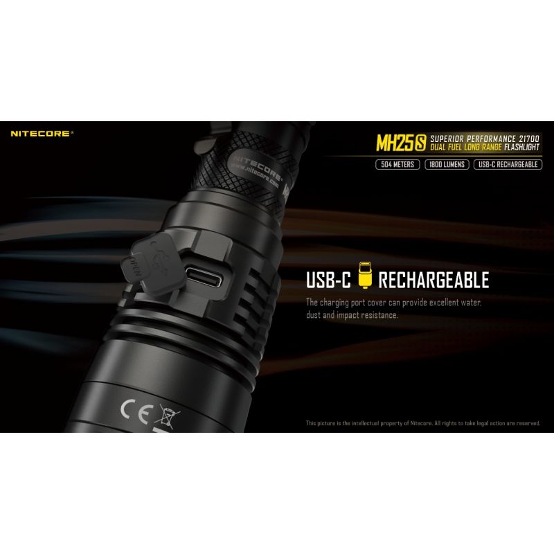 Linterna Nitecore MH25S con Luminus SST-40 recargable USB-C 1800 lúmenes alto brillo para actividades al aire libre