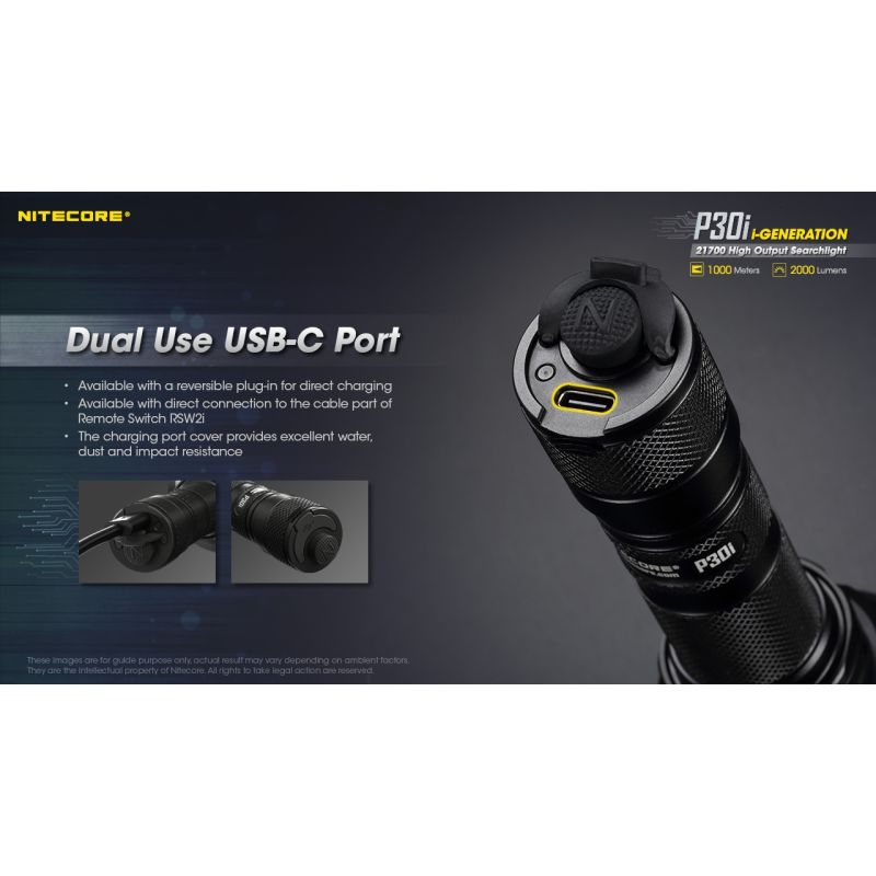 Linterna Nitecore P30i LED de 2000 lúmenes alcance de 1000 metros para iluminación exterior y aventuras nocturnas