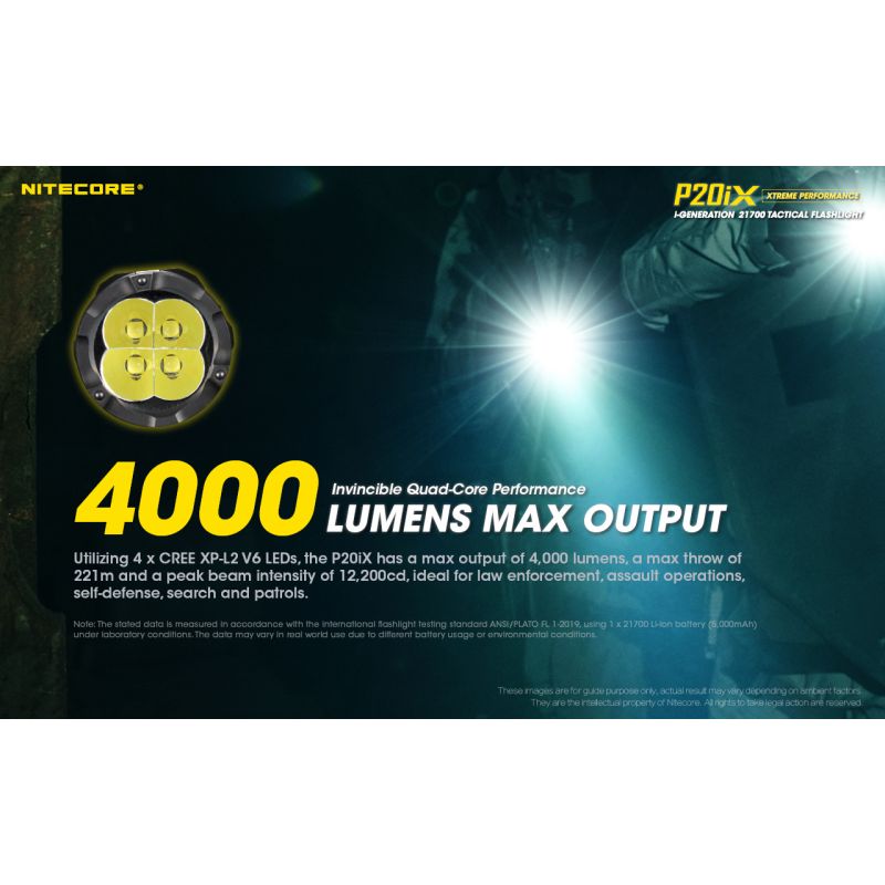 Linterna táctica Nitecore P20IX LED 4 x XP-L2 V6 4000 lúmenes recargable con USB-C modo estroboscópico ideal camping