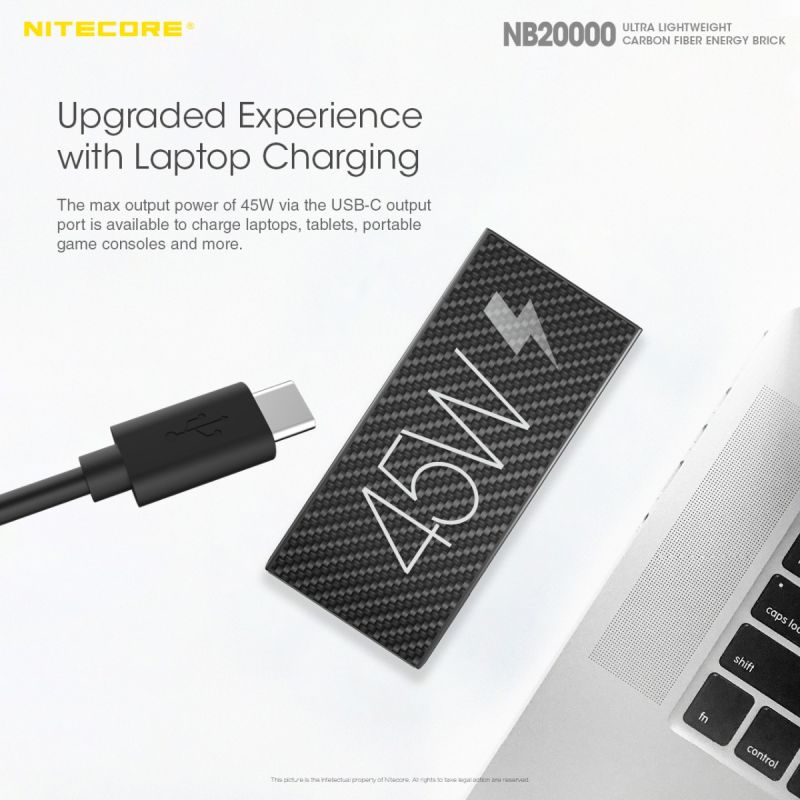 Banco de Energía Nitecore NB20000 20000mAh Cargador Portátil QC Doble Puerto USB USB-C Ligero y Duradero