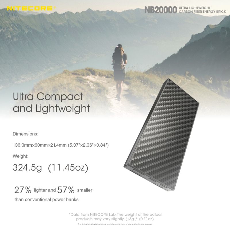 Banco de Energía Nitecore NB20000 20000mAh Cargador Portátil QC Doble Puerto USB USB-C Ligero y Duradero