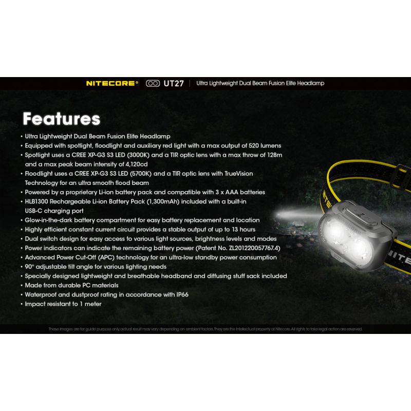 Nitecore UT27 Faro LED Compacto 520 Lúmenes Potente Iluminación Versátil Ideal Aventuras Nocturnas y Senderismo